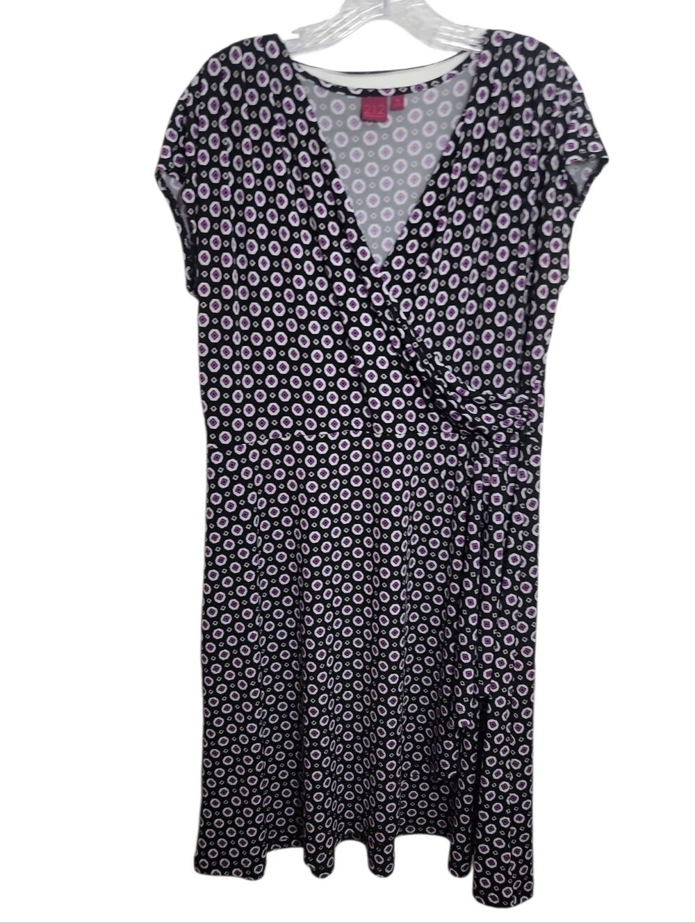 212 Collection women's geometric print faux wrap v neck dress size XL  stretch